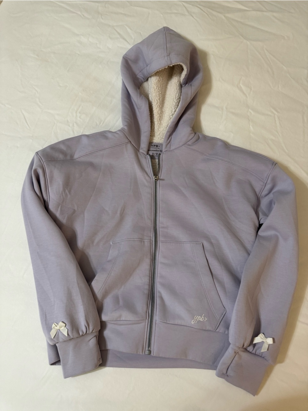 abercrombie kids Lavender Sherpa Zip Hoodie with Bow Details